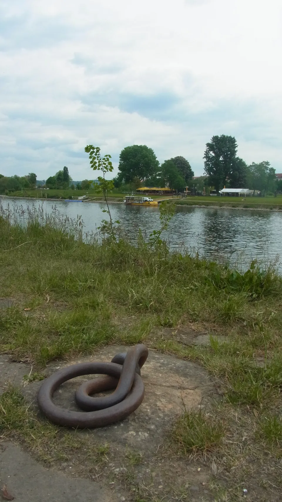 Blick am Elbufer zum Fährgarten Johannstadt
